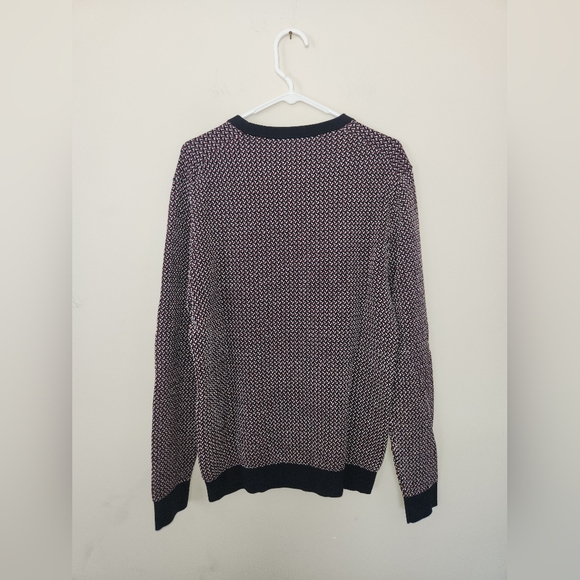 Reiss mens red black cream knit crewneck sweater size xl cotton blend - Picture 2 of 5